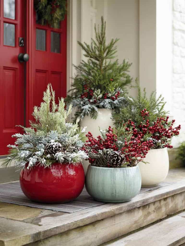Collection of Colorful Frosted Ceramic Planters Collection of Colorful Frosted Ceramic Planters — Christmas Porch Planters