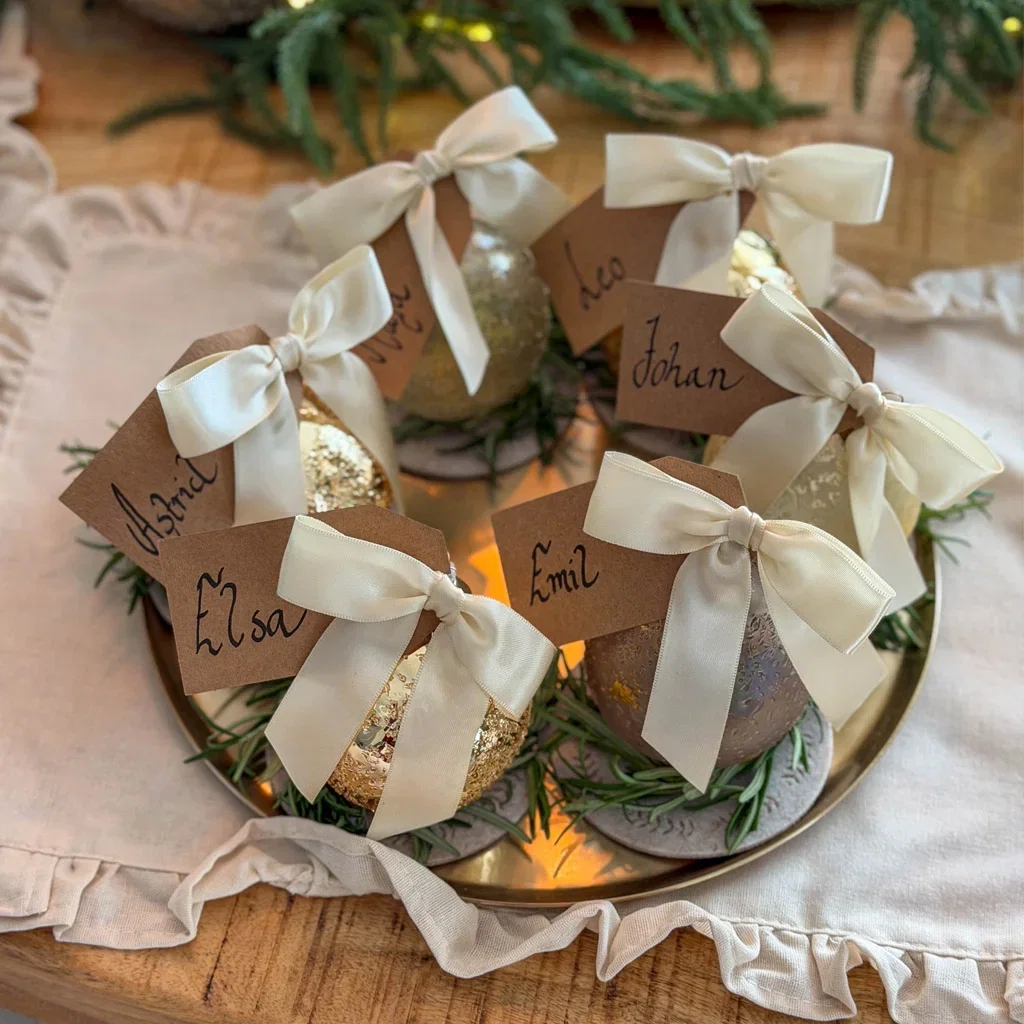 Natural Gold Ornament Place Cards Natural Gold Ornament Place Cards — Christmas Place Cards
