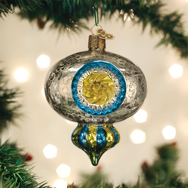 Vintage Mercury Glass Ornament on Frosted Pine — Vintage Christmas Decor