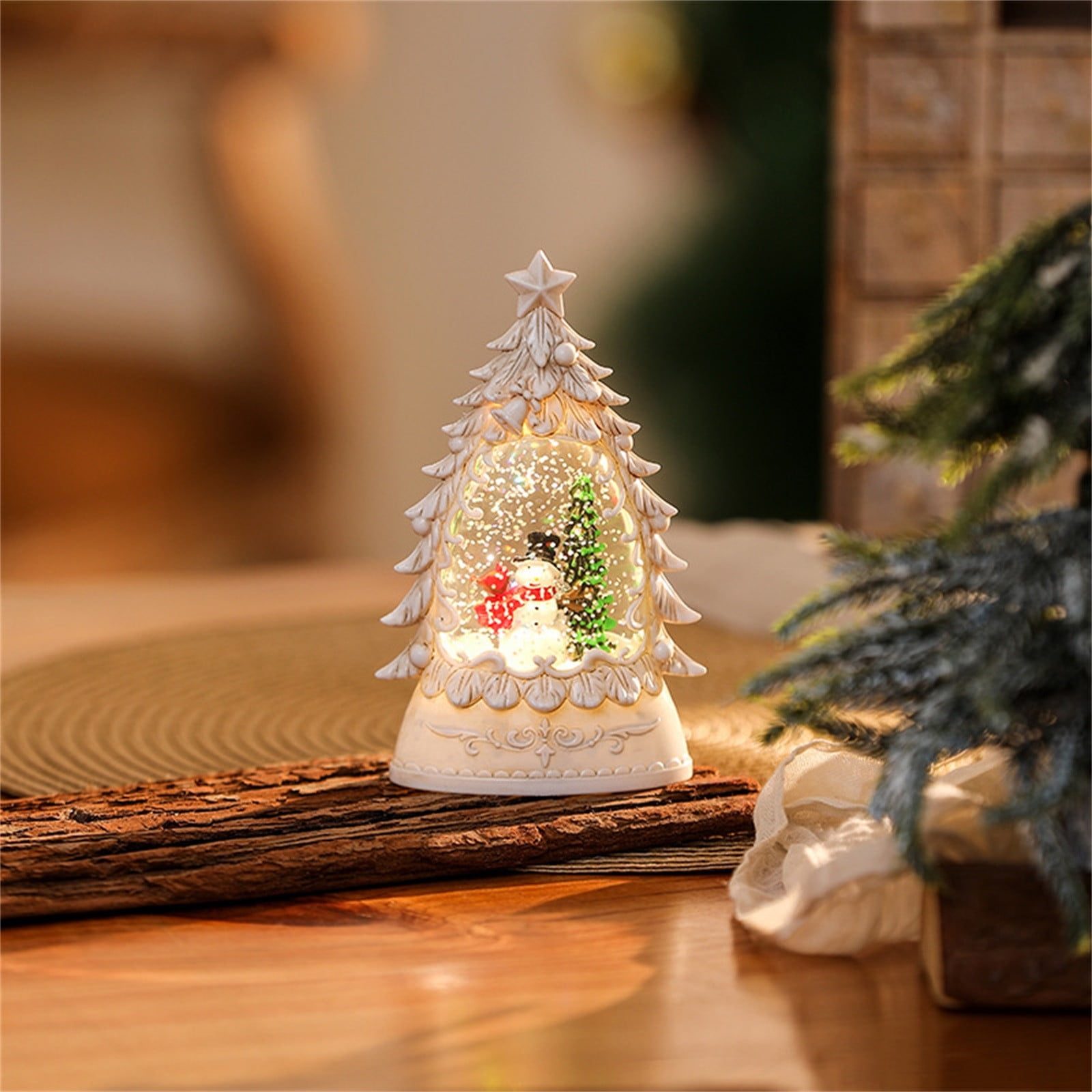 Whimsical Christmas Tree Shaped Snow Globe — Christmas Lantern Lights