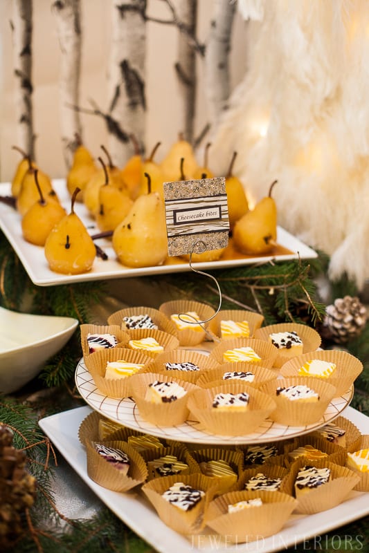 Rustic Glam Holiday Dessert Table with Cheesecake Bites and Pears Rustic Glam Holiday Dessert Table with Cheesecake Bites and Pears — Christmas Dessert Table