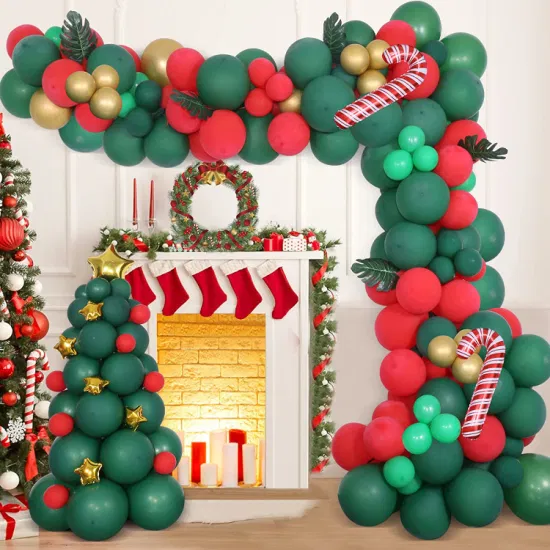 Traditional Christmas Garland and Balloon Tree Flanking Fireplace — Christmas Balloon Garland