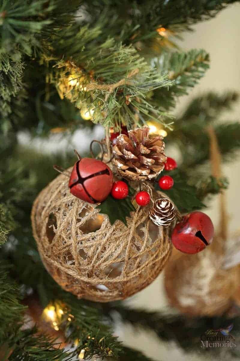 Rustic Twine Ball Ornament with Natural Accents Rustic Twine Ball Ornament with Natural Accents — DIY Christmas Ornaments