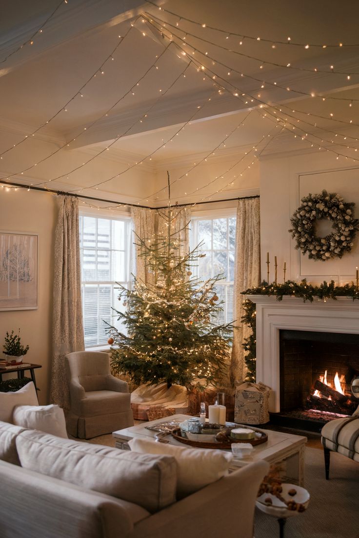 Abundant String Lights and Cozy Fireplace — Christmas Apartment Decor