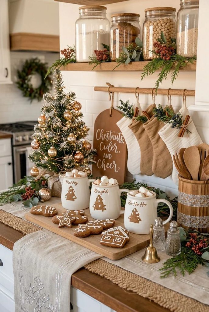 Cozy Farmhouse Countertop Vignette with Holiday Treats — Farmhouse Christmas Kitchen