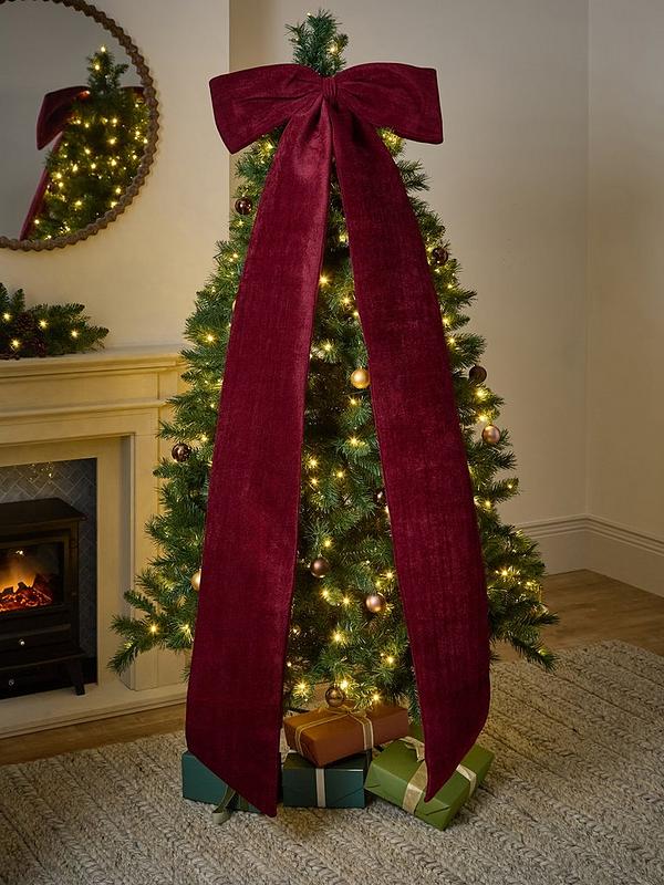Elegant Dark Red Velvet Bow for a Classic Tree — Bow Christmas Tree Topper