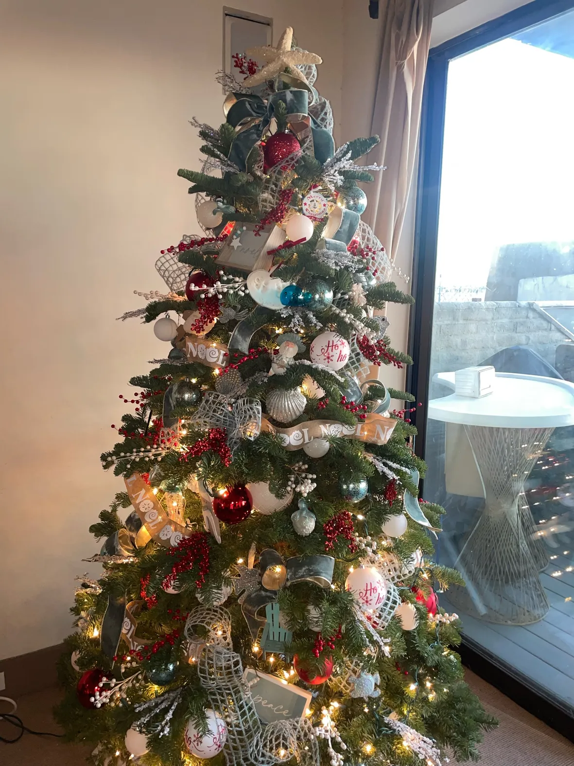 Layered Coastal Christmas Tree with Netting and Shells
