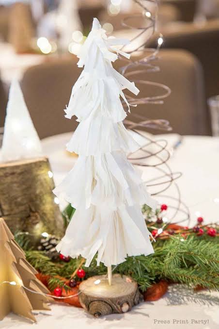 Handmade Paper Christmas Tree Vignette with Fairy Lights — Christmas Party Decor