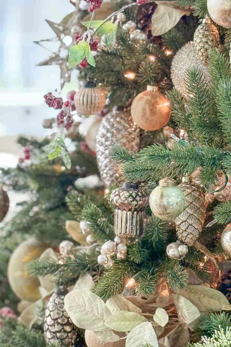 Close-Up of Ornate Glass Ornaments on a Christmas Tree — Christmas Tree Decorating