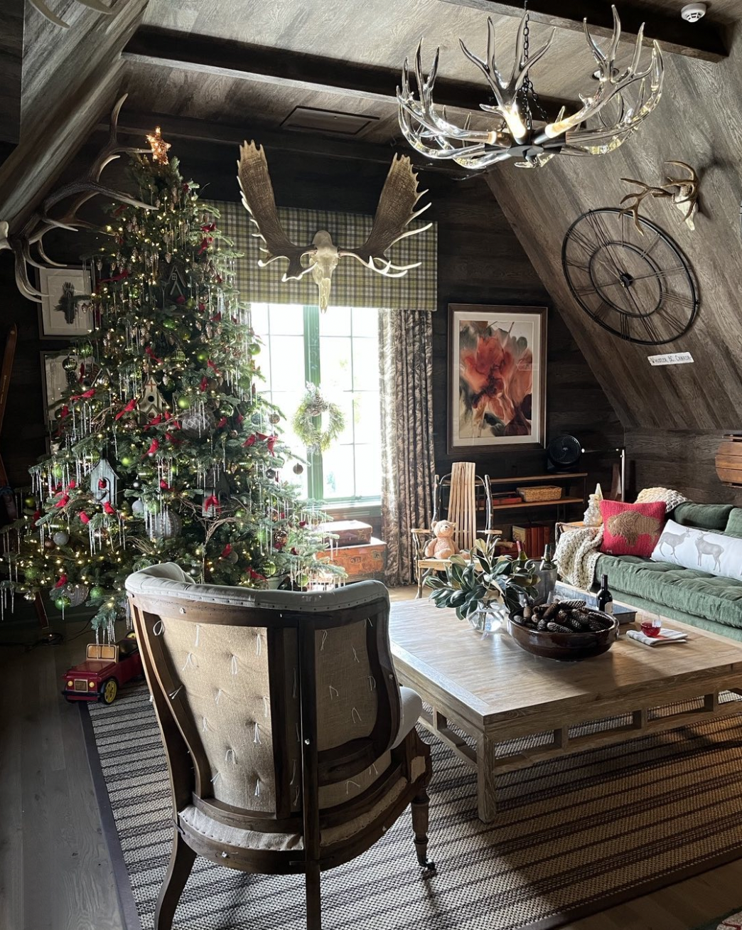 Rustic Cabin Living Room with Plaid and Natural Wood — Rustic Christmas Decor