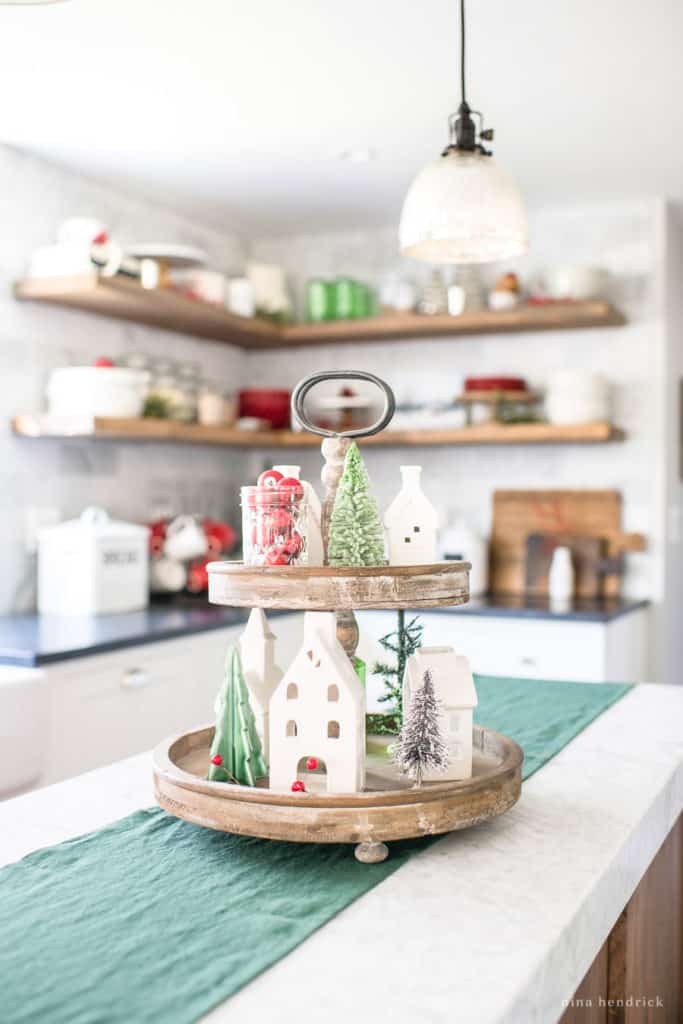 Modern Farmhouse Tiered Tray with Festive Miniatures Modern Farmhouse Tiered Tray with Festive Miniatures — Christmas Kitchen Decor