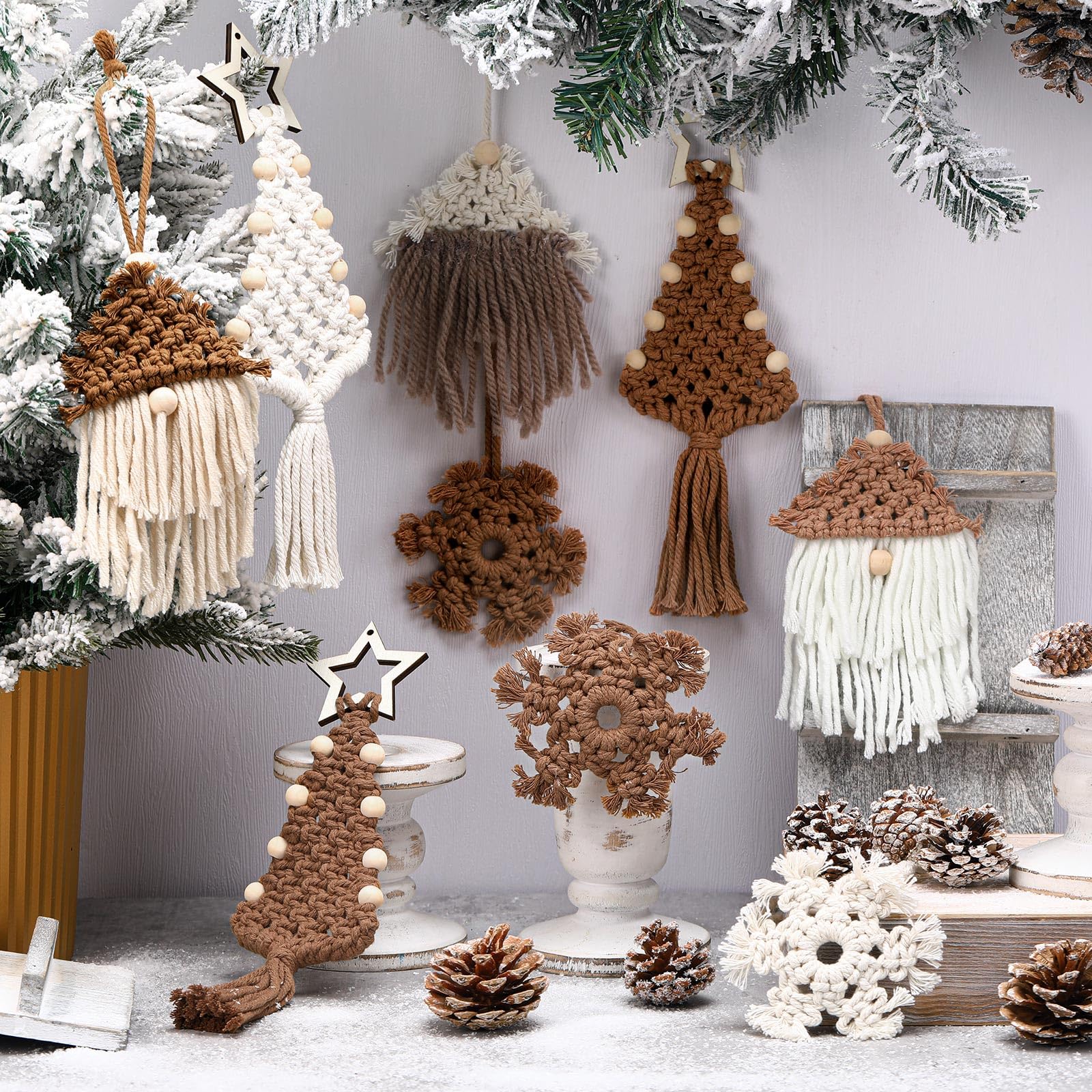Boho Macrame Christmas Ornaments with Pinecones and Natural Textures — Boho Christmas Decor
