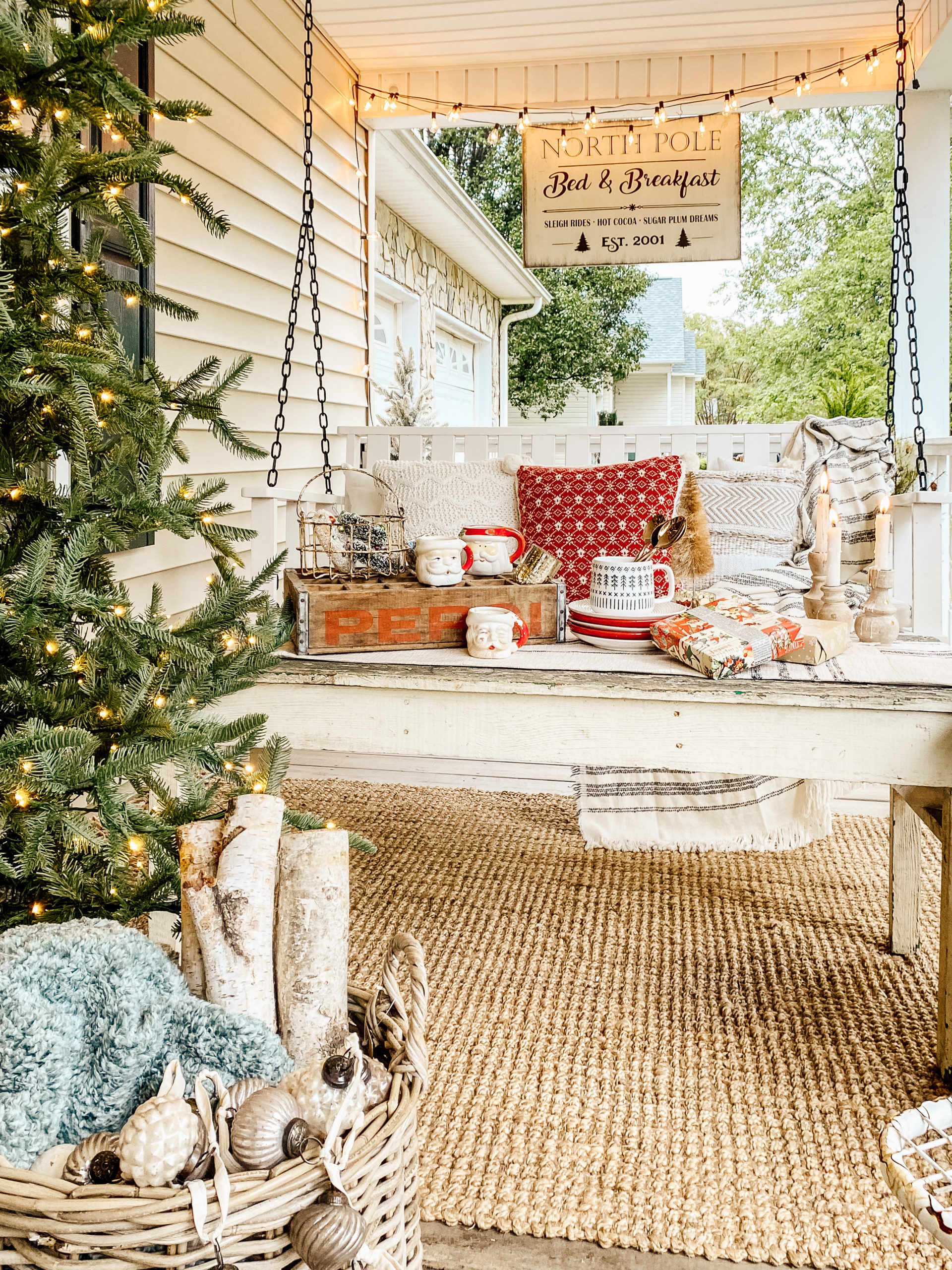 Cozy Farmhouse Porch Swing Decorated for Christmas Cozy Farmhouse Porch Swing Decorated for Christmas — Farmhouse Christmas Decor