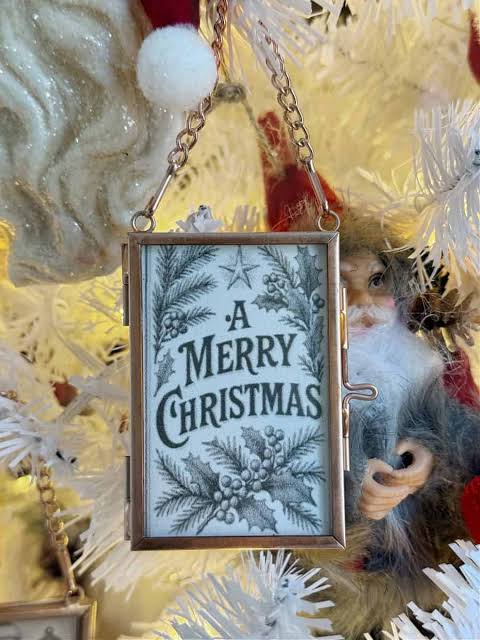 Framed 'A Merry Christmas' Ornament on a Tree — Vintage Christmas Decor