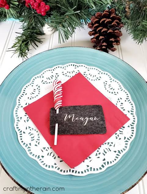 Whimsical Felt Place Card with Lollipop Accent Whimsical Felt Place Card with Lollipop Accent — Christmas Place Cards