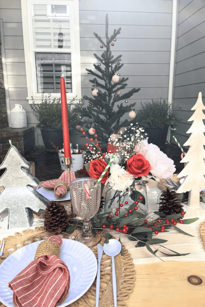 Miniature Christmas Tree Centerpiece for a Rustic Patio Party — Christmas Party Decor