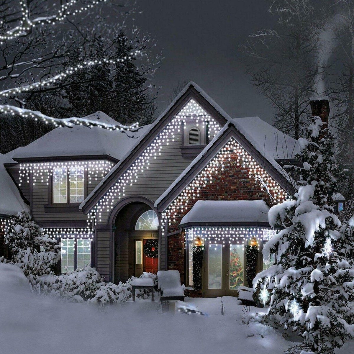 Winter Wonderland with Cool White Icicle Lights — Icicle Christmas Lights
