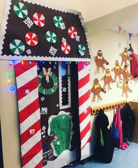 Gingerbread House Door for a Whimsical Entrance — Christmas Classroom Decor