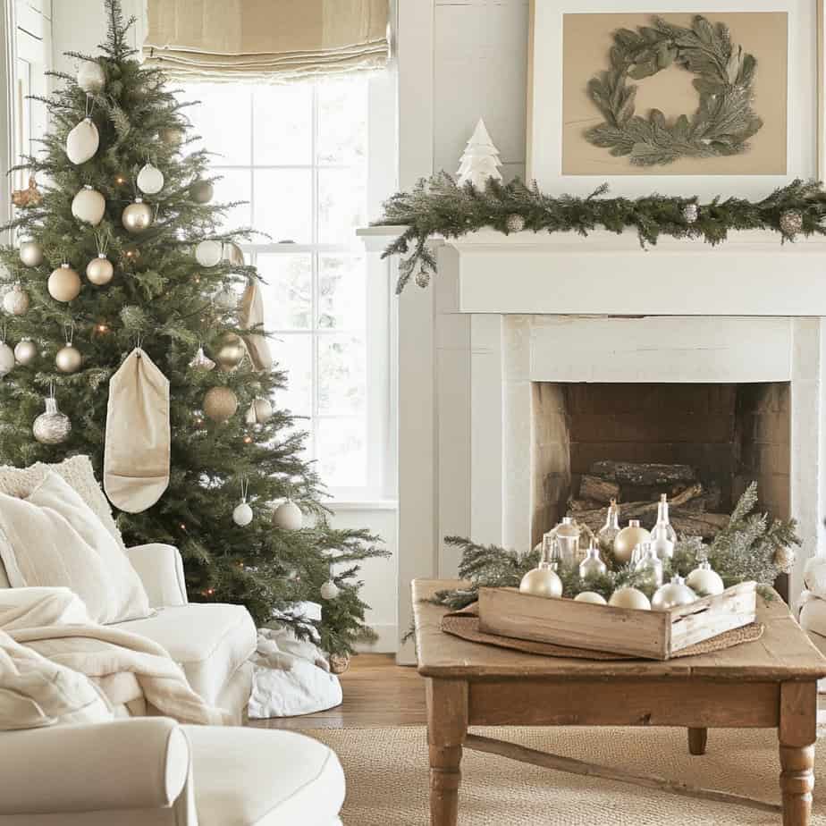 Classic Cream and Gold Ornaments on a Farmhouse Tree — Farmhouse Christmas Tree