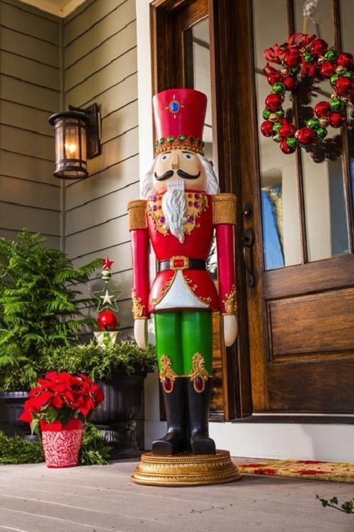 Imposing Nutcracker Guarding a Porch Entrance — Nutcracker Christmas Decor