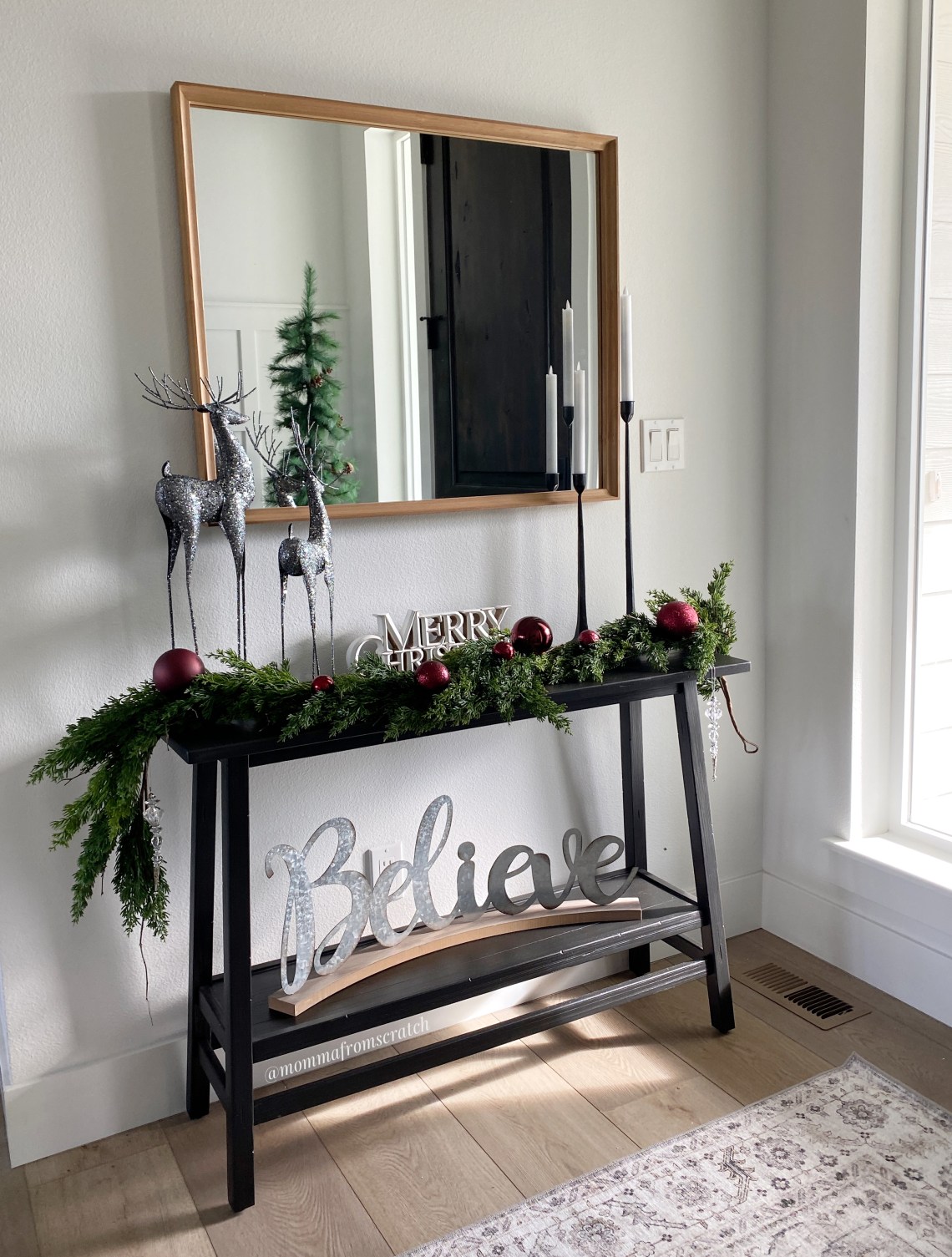 Modern Farmhouse Console with 'Believe' Sign Modern Farmhouse Console with 'Believe' Sign — Christmas Entryway Decor