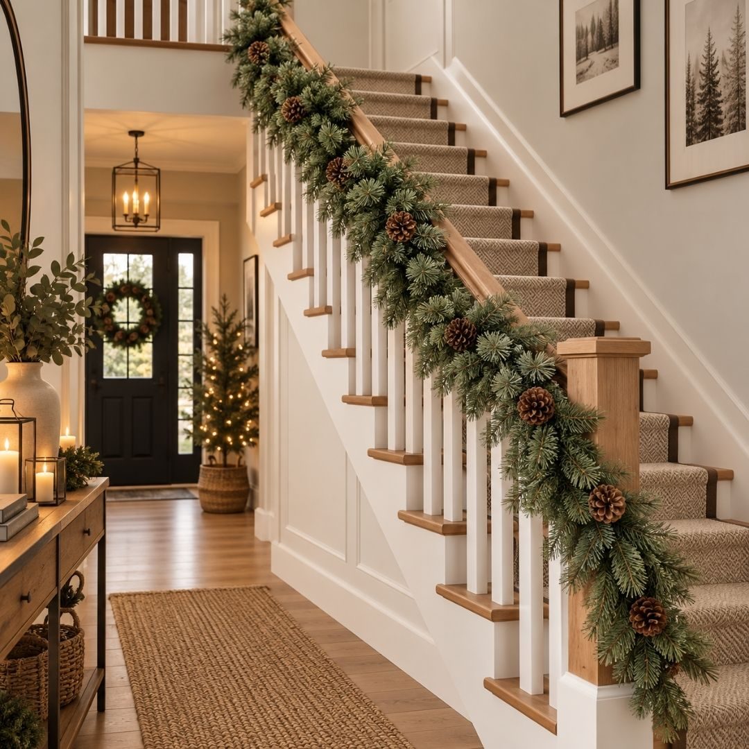 Classic Pine Garland with Natural Pinecones Classic Pine Garland with Natural Pinecones — Christmas Stair Garland