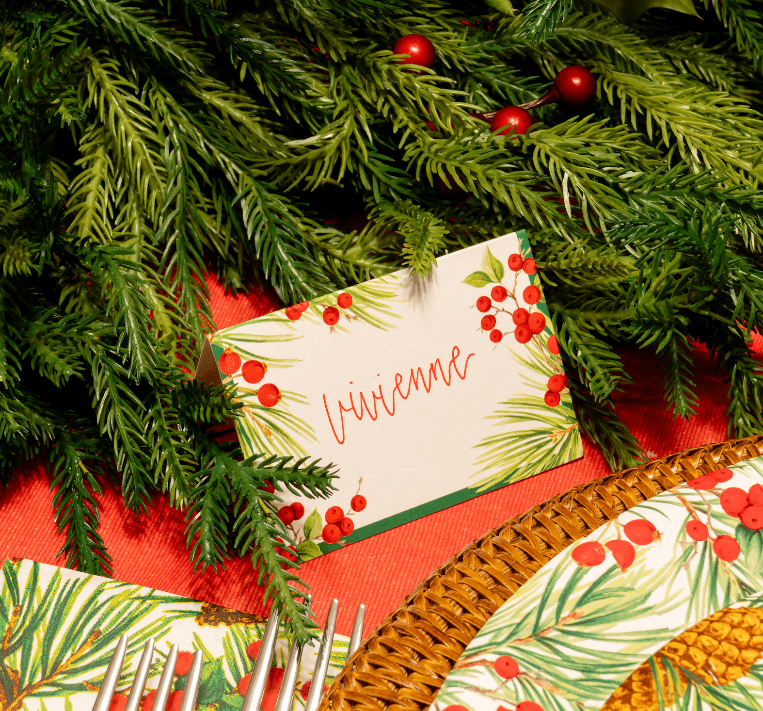 Traditional Holly Berry Christmas Place Card Traditional Holly Berry Christmas Place Card — Christmas Place Cards