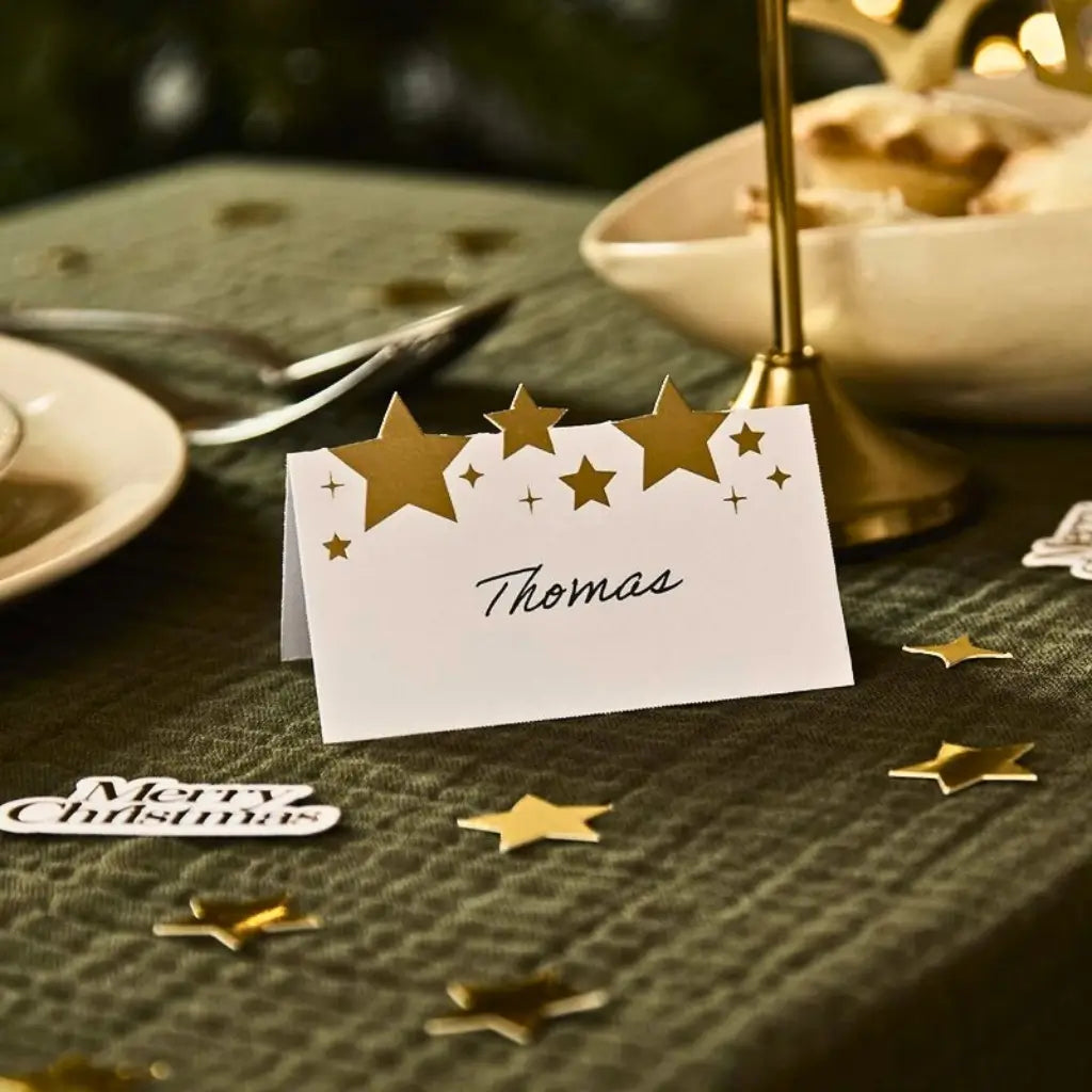 Modern Gold Star Embellished Place Cards Modern Gold Star Embellished Place Cards — Christmas Place Cards