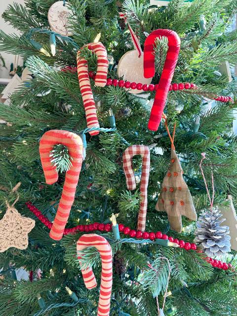 Handmade Fabric and Wooden Candy Cane Ornaments — Candy Cane Christmas Tree