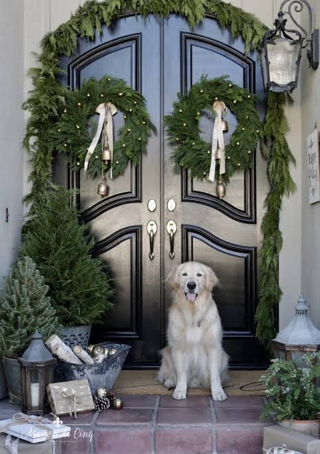 Elegant Double Door with Large Evergreen Wreaths Elegant Double Door with Large Evergreen Wreaths — Elegant Christmas Decor
