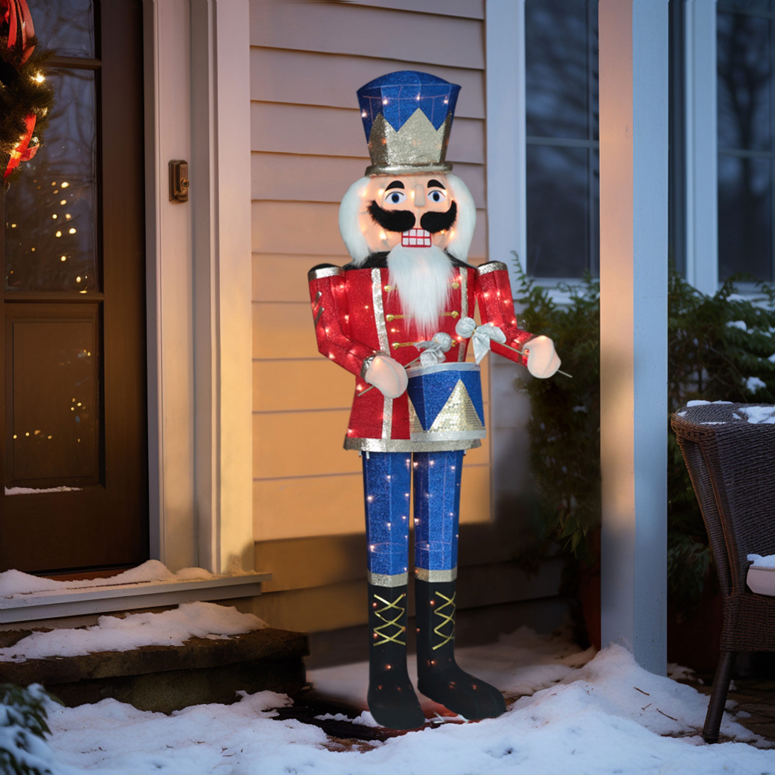 Traditional Illuminated Nutcracker on Front Porch Traditional Illuminated Nutcracker on Front Porch — Christmas Light Display Ideas