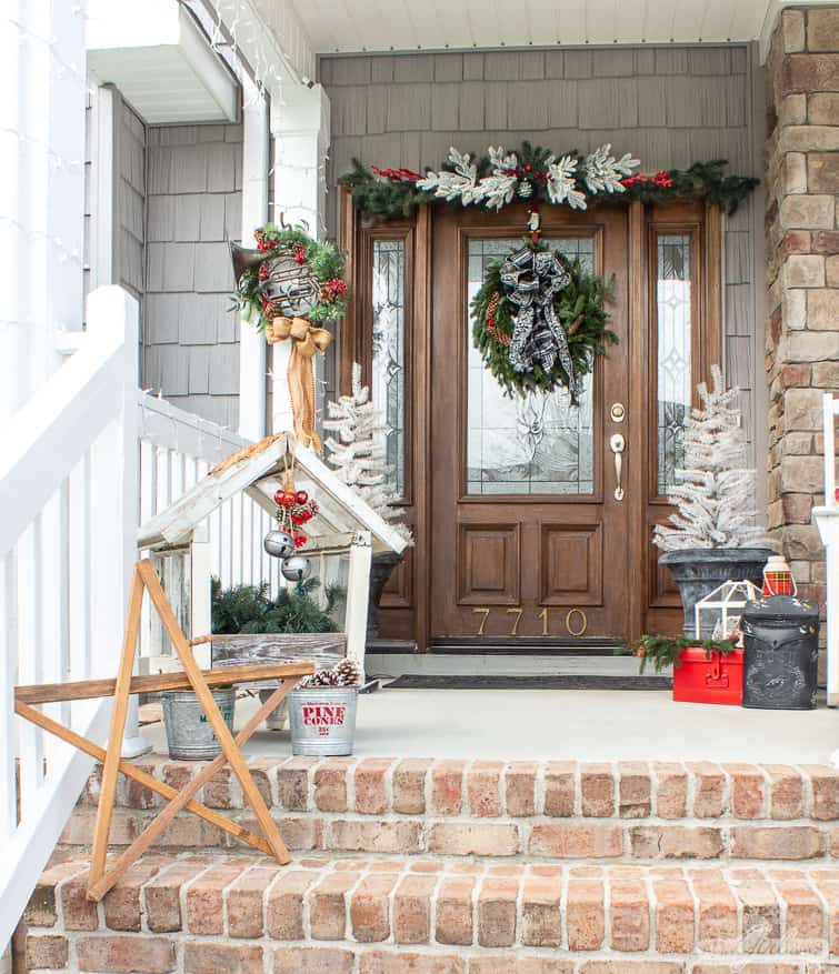 Farmhouse Porch Entrance with Festive Wreath and Star Accent — Farmhouse Christmas Porch