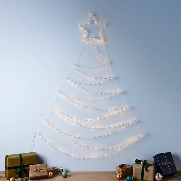 Modern Christmas Tree Silhouette with Fairy Lights and Star Topper Modern Christmas Tree Silhouette with Fairy Lights and Star Topper — Christmas Fairy Lights Wall