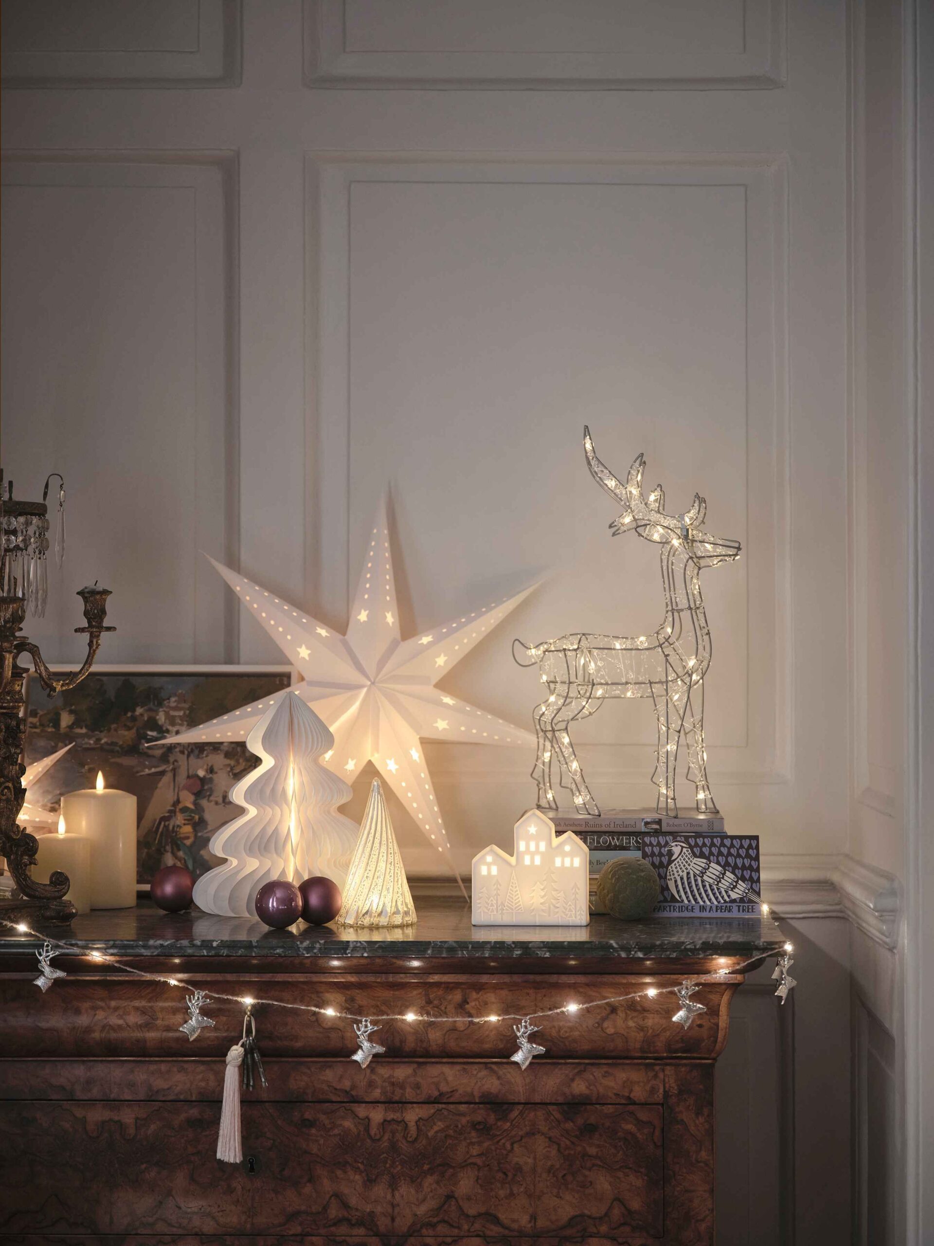 Subtle Fairy Lights in a Traditional Sideboard Display — Christmas Fairy Lights Living Room