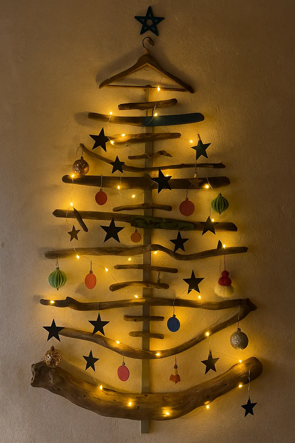 Rustic Driftwood Branch Wall Tree with Pinecones Rustic Driftwood Branch Wall Tree with Pinecones — Wall Christmas Tree