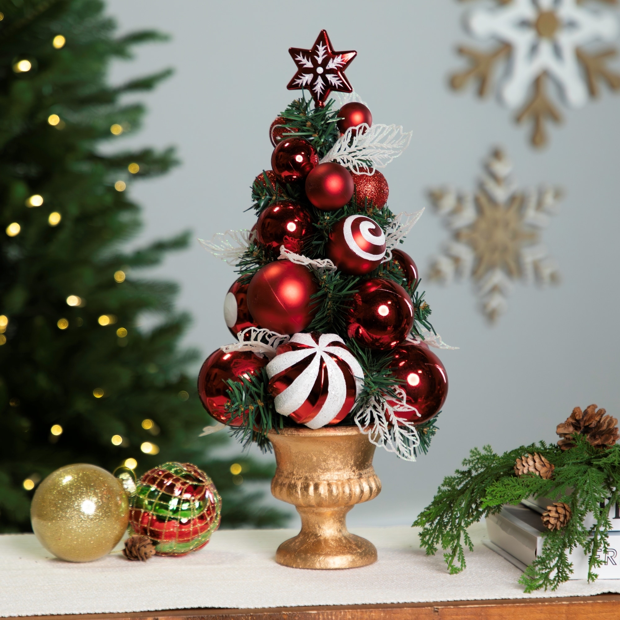Mini Christmas Tree in a Decorative Gold Vase for Tabletop Display — Candy Cane Christmas Tree