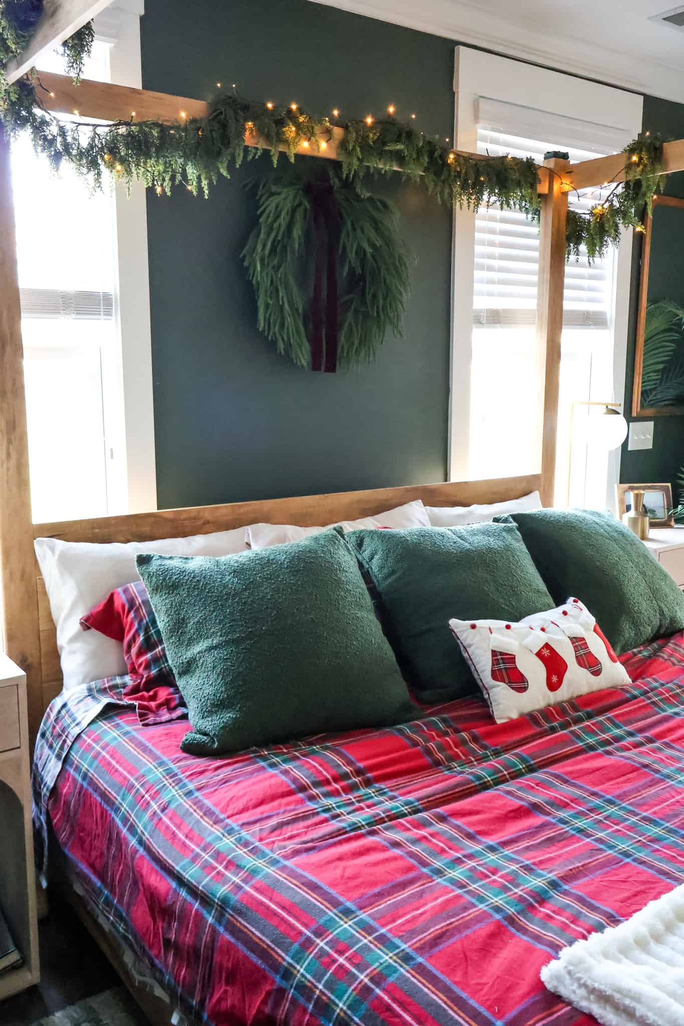Cozy Rustic Bedroom Canopy Bed with Plaid Bedding — Cozy Christmas Decor