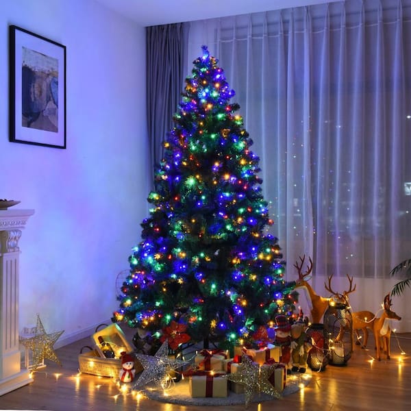 Modern Living Room with LED Multicolor Christmas Tree Lights Modern Living Room with LED Multicolor Christmas Tree Lights — Christmas Tree with Colored Lights