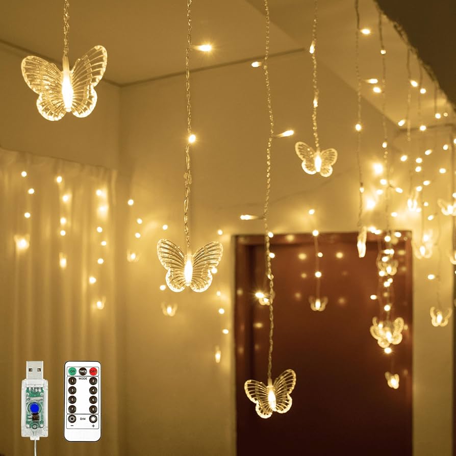 Whimsical Bedroom with Butterfly Fairy Lights on Ceiling and Walls Whimsical Bedroom with Butterfly Fairy Lights on Ceiling and Walls — Christmas Fairy Lights Ceiling