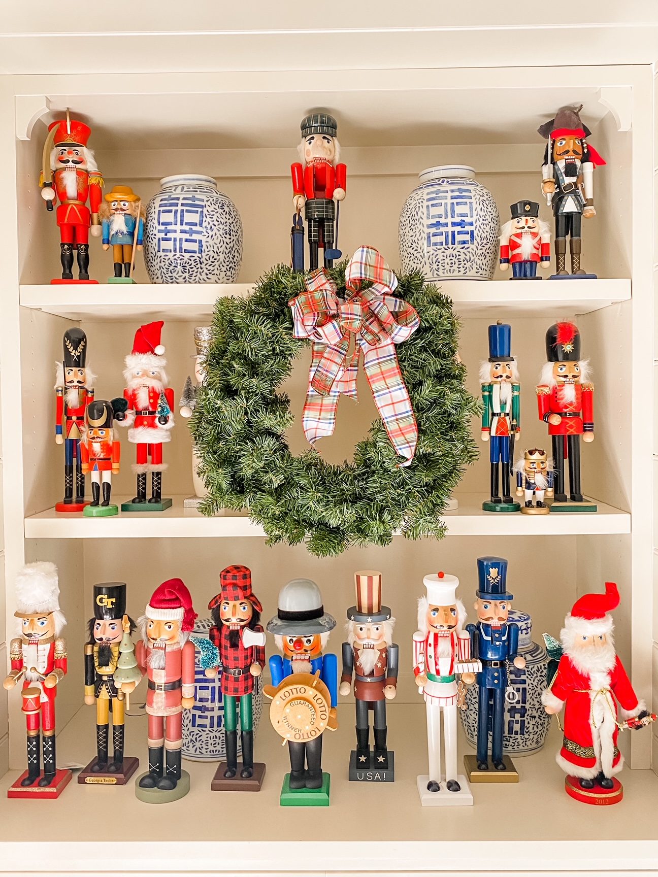Extensive Nutcracker Collection on Organized Shelves — Nutcracker Display