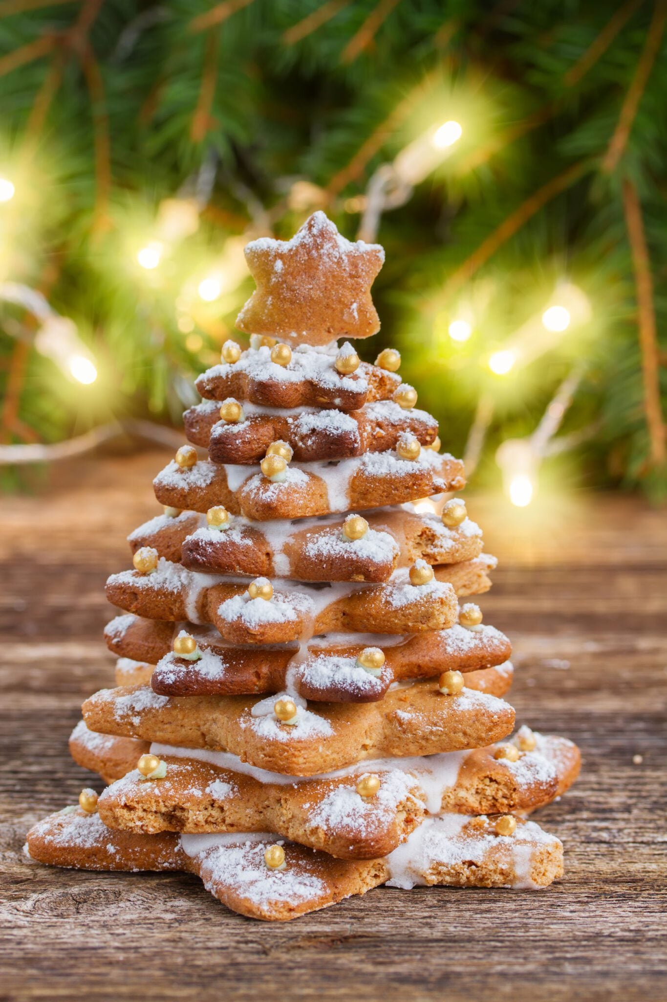Rustic Stacked Gingerbread Cookie Tree with Gold Pearls Rustic Stacked Gingerbread Cookie Tree with Gold Pearls — Gingerbread Christmas Tree