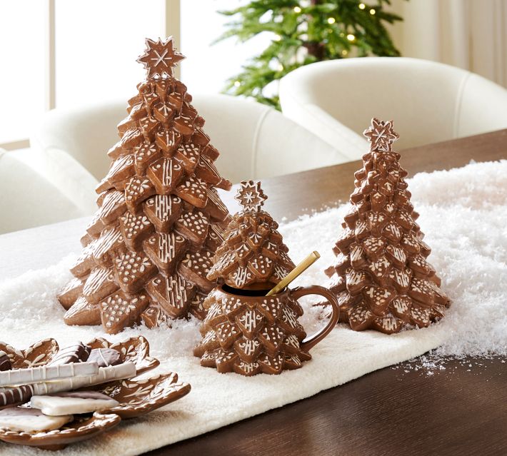 Traditional Arrangement of Three Tiered Gingerbread Trees on a Dining Table Traditional Arrangement of Three Tiered Gingerbread Trees on a Dining Table — Gingerbread Christmas Tree