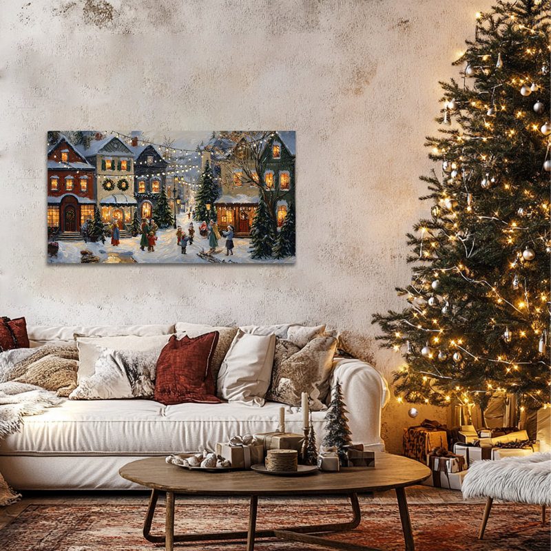 Large Canvas Print of Snowy Christmas Village — Christmas Wall Decor