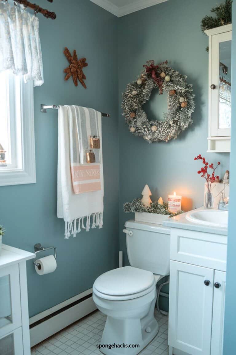 Large Flocked Christmas Wreath as a Wall Accent — Christmas Bathroom Decor