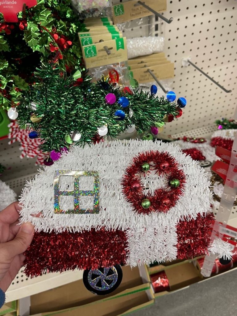 Sparkly Tinsel Camper Christmas Decoration — Dollar Tree Christmas Decor
