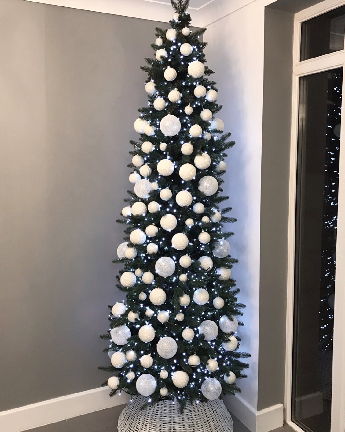 Monochromatic White and Silver Slim Tree — Slim Christmas Tree Decor