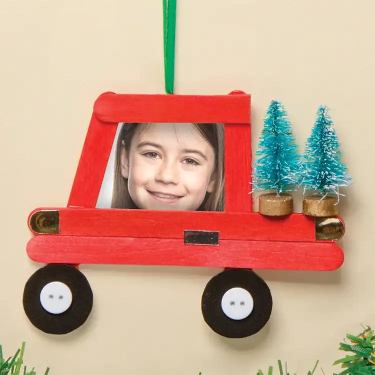 Popsicle Stick Red Truck Photo Frame Craft — Christmas Crafts for Kids