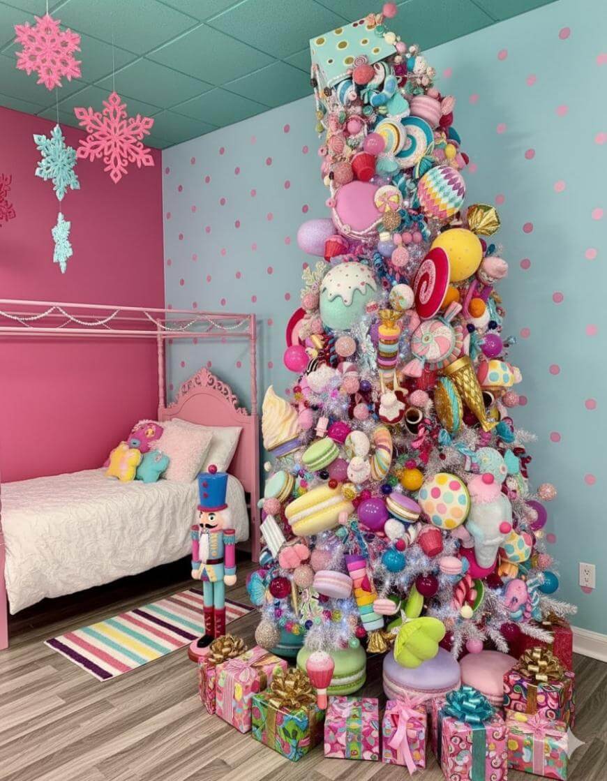 Whimsical Candy Land Christmas Tree in a Bedroom Whimsical Candy Land Christmas Tree in a Bedroom