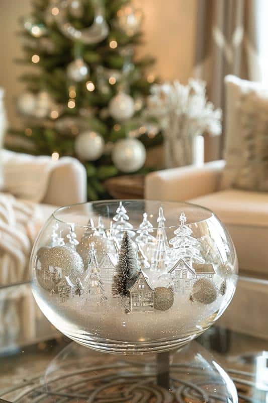 Winter Wonderland Scene in a Glass Bowl Winter Wonderland Scene in a Glass Bowl — Christmas Coffee Table Decor
