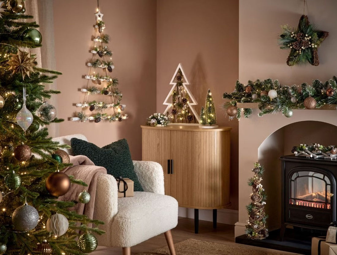 Minimalist Light-Up Christmas Tree Decor in a Stylish Corner — Christmas Lights Indoor